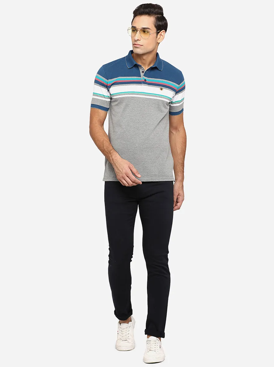 Multicolor Striped Slim Fit Polo T-Shirt | JadeBlue
