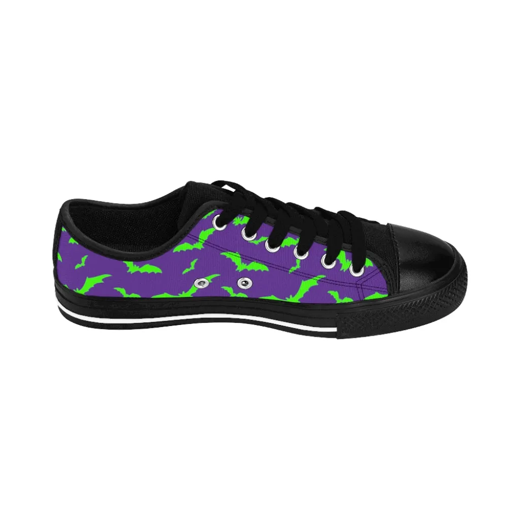 Neon Green Flying Bats in Purple Women's Sneakers