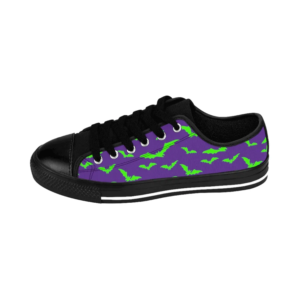 Neon Green Flying Bats in Purple Women's Sneakers