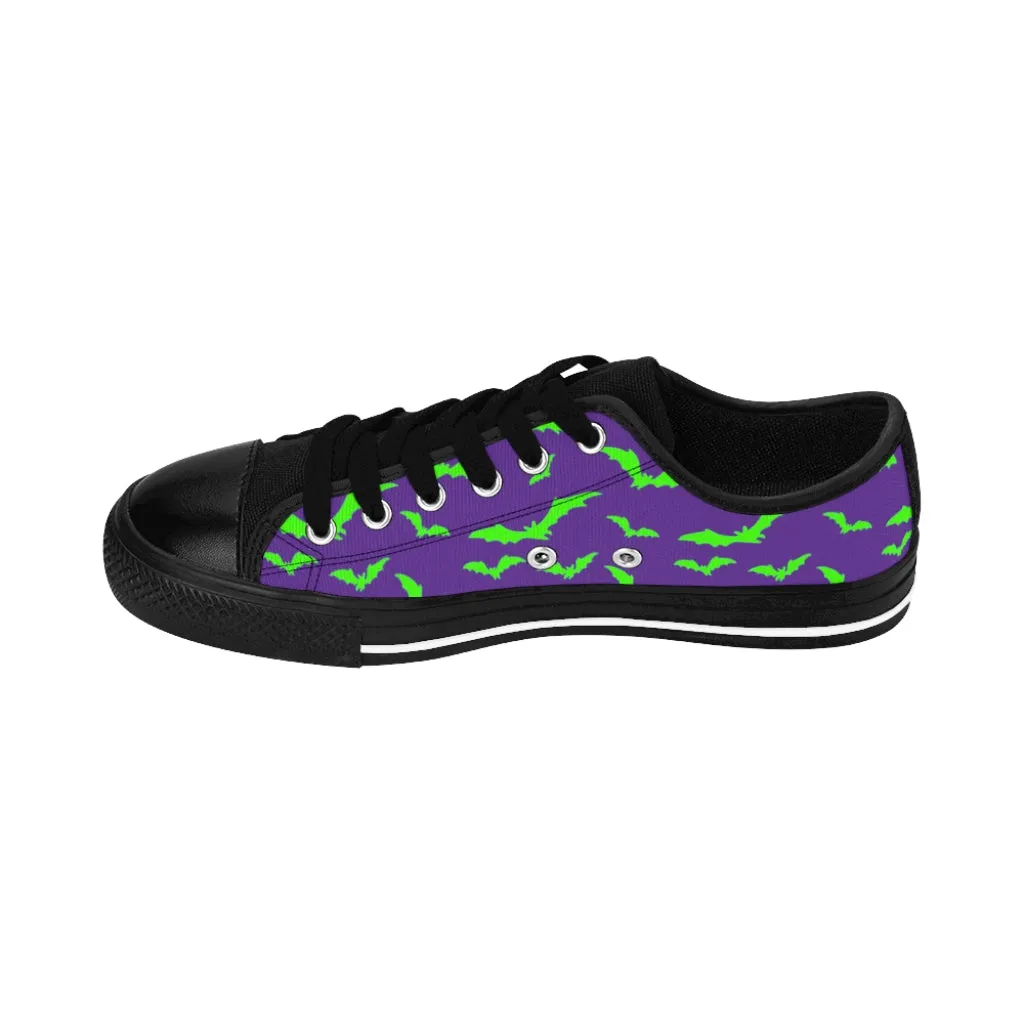 Neon Green Flying Bats in Purple Women's Sneakers