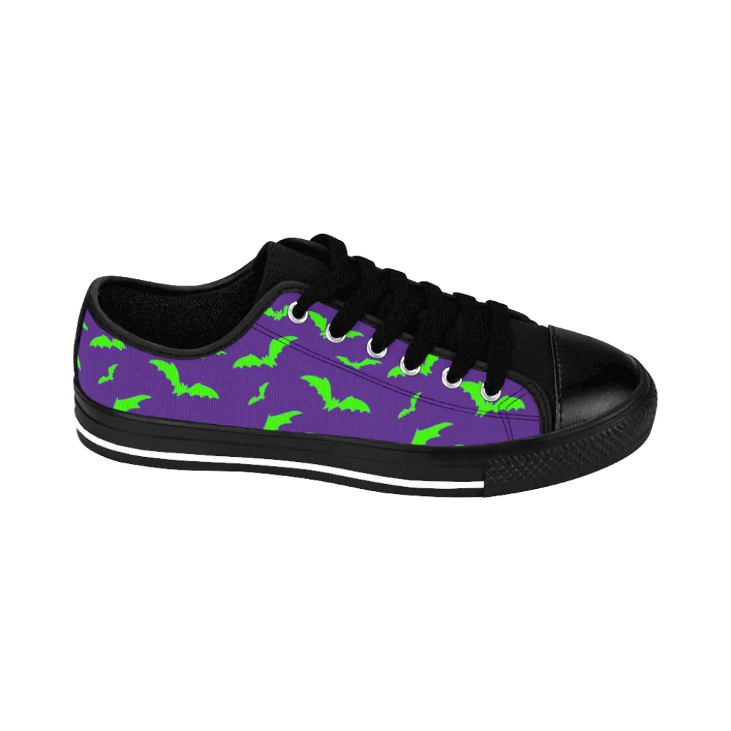 Neon Green Flying Bats in Purple Women's Sneakers