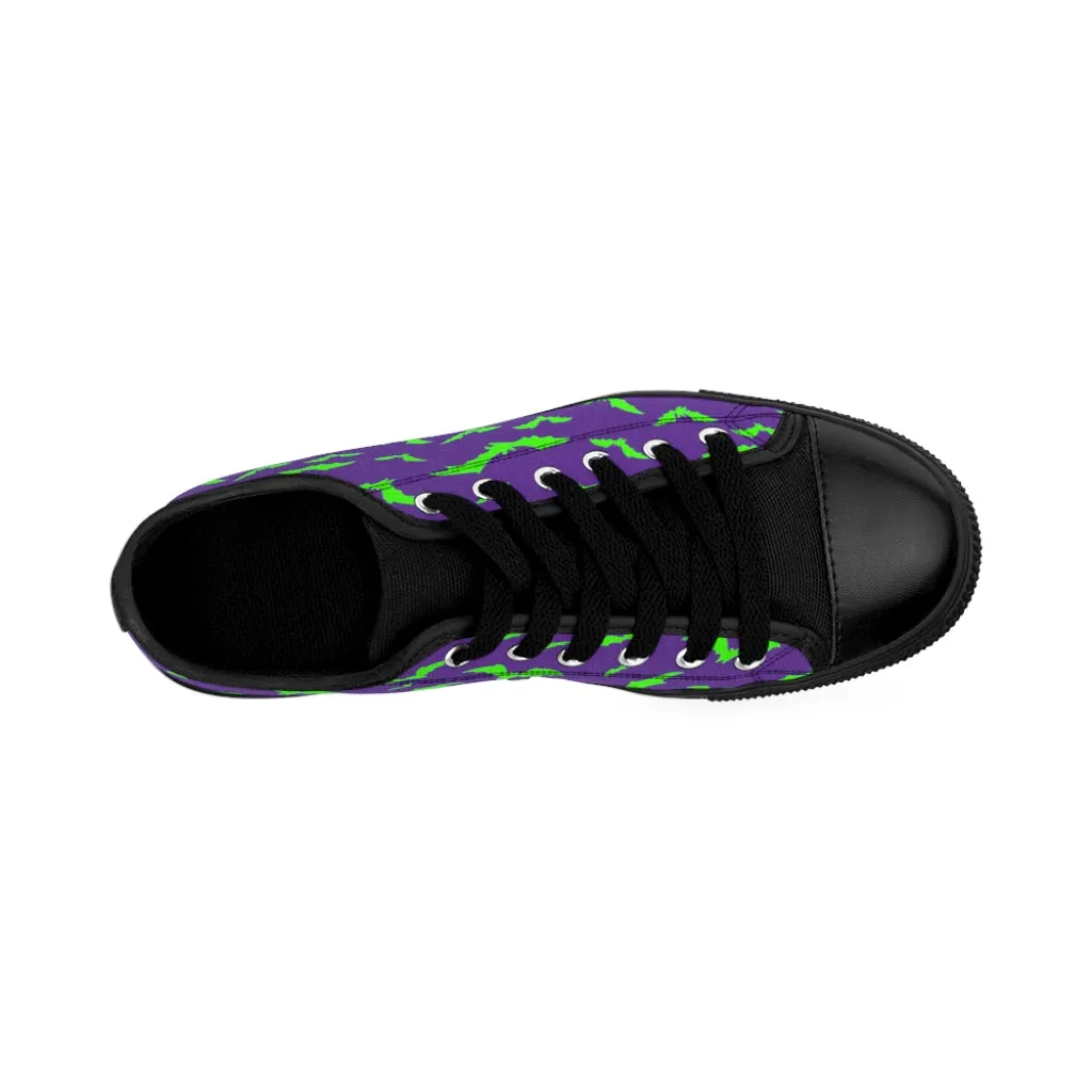 Neon Green Flying Bats in Purple Women's Sneakers