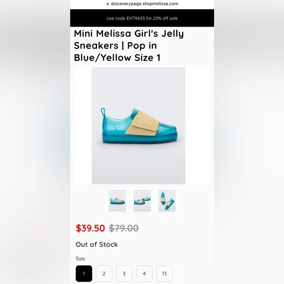 NEW Mini Melissa Blue Jelly Pop Sneaker Size 1