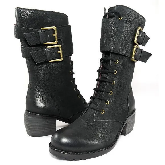 NIB$298 LUXURY REBEL LADY DEE LACE-UP BUCKLED MILITARY BELTED CUFF BOOTS 35 5
