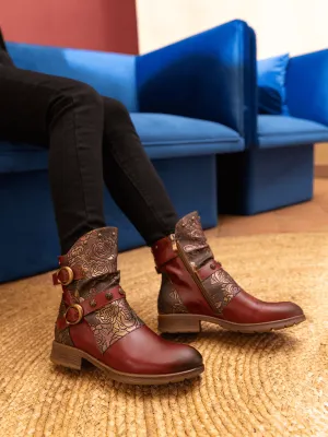 Nicolette Rivet Stud Leather Moto Boots - Claret