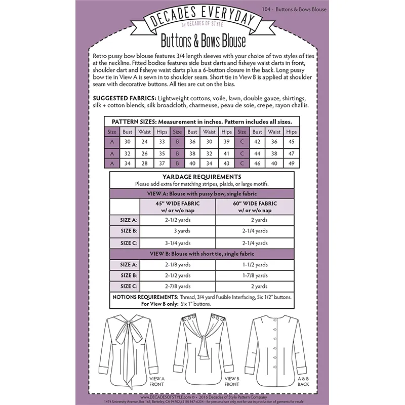 No. 104 Buttons and Bows Blouse