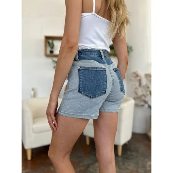 NWT Judy Blue Color Block Denim Shorts, Sizes S - 3X