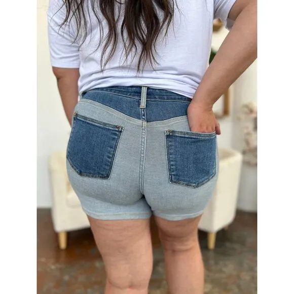 NWT Judy Blue Color Block Denim Shorts, Sizes S - 3X