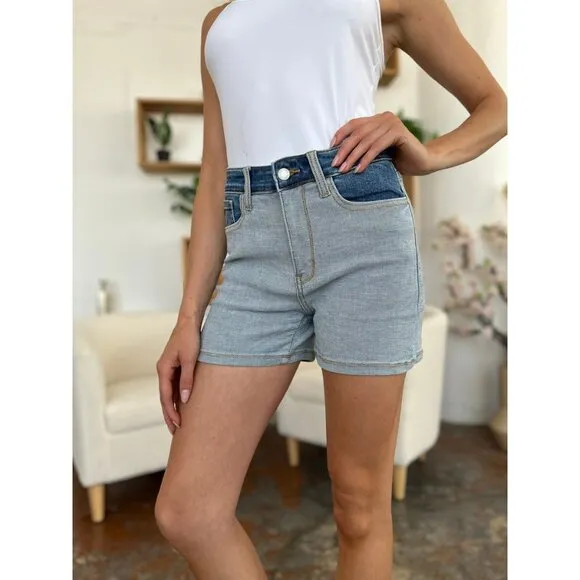 NWT Judy Blue Color Block Denim Shorts, Sizes S - 3X