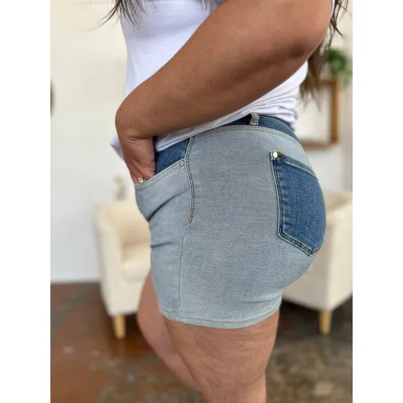 NWT Judy Blue Color Block Denim Shorts, Sizes S - 3X