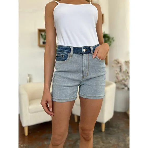 NWT Judy Blue Color Block Denim Shorts, Sizes S - 3X