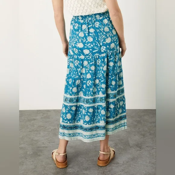 NWT Monsoon ARTISAN STUDIO Woodblock Print Skirt Blue