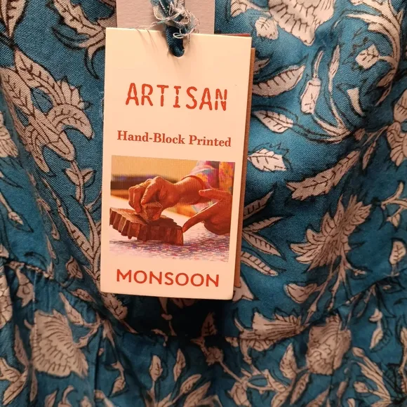 NWT Monsoon ARTISAN STUDIO Woodblock Print Skirt Blue