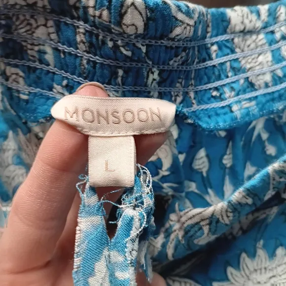 NWT Monsoon ARTISAN STUDIO Woodblock Print Skirt Blue