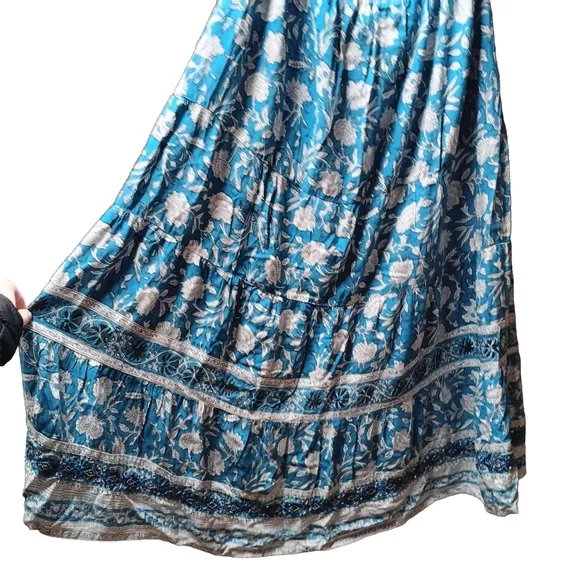 NWT Monsoon ARTISAN STUDIO Woodblock Print Skirt Blue