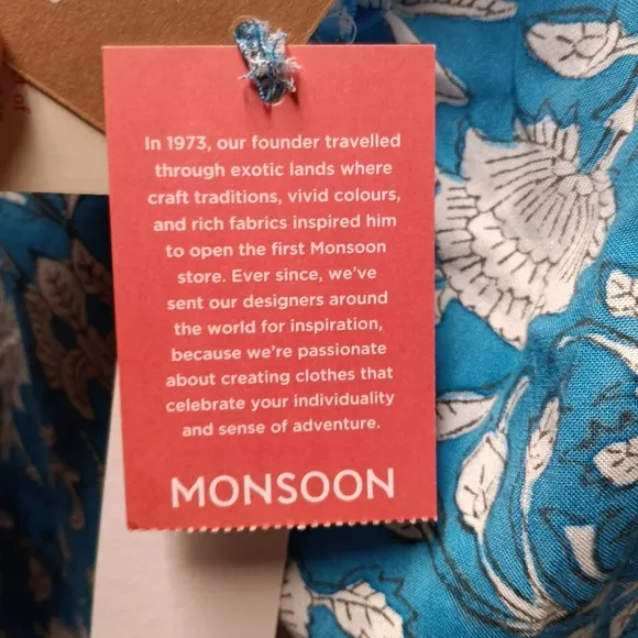 NWT Monsoon ARTISAN STUDIO Woodblock Print Skirt Blue