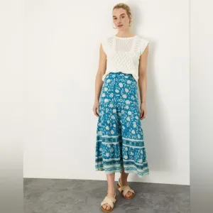 NWT Monsoon ARTISAN STUDIO Woodblock Print Skirt Blue