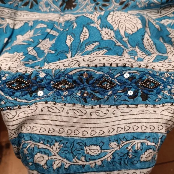 NWT Monsoon ARTISAN STUDIO Woodblock Print Skirt Blue