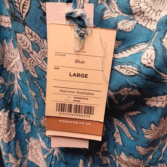 NWT Monsoon ARTISAN STUDIO Woodblock Print Skirt Blue