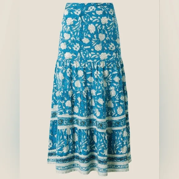 NWT Monsoon ARTISAN STUDIO Woodblock Print Skirt Blue
