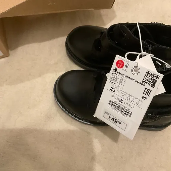 NWT ZARA kid boy girl black buckle leather boots sz7 toddler