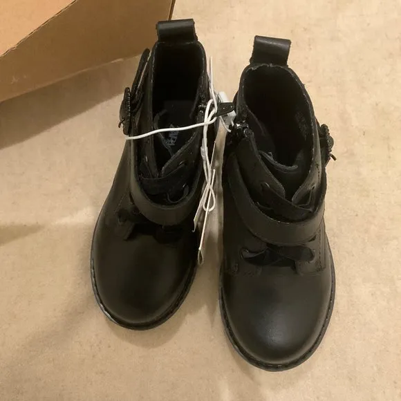 NWT ZARA kid boy girl black buckle leather boots sz7 toddler