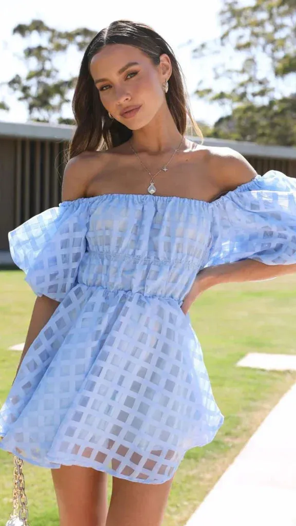 Off-Shoulder Mini Dress | Cotton Eyelet | Puff Sleeve Design