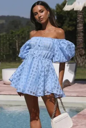 Off-Shoulder Mini Dress | Cotton Eyelet | Puff Sleeve Design