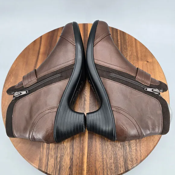 Orthofeet Bioheels Emma Boots Women's 9 B Brown Leather Orthotic Heeled Booties