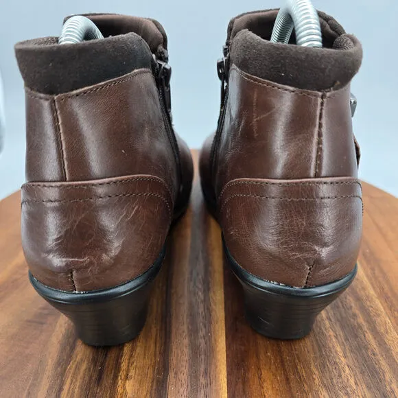 Orthofeet Bioheels Emma Boots Women's 9 B Brown Leather Orthotic Heeled Booties