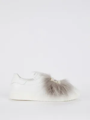 Pearl Embellished Fur Slip On Sneakers