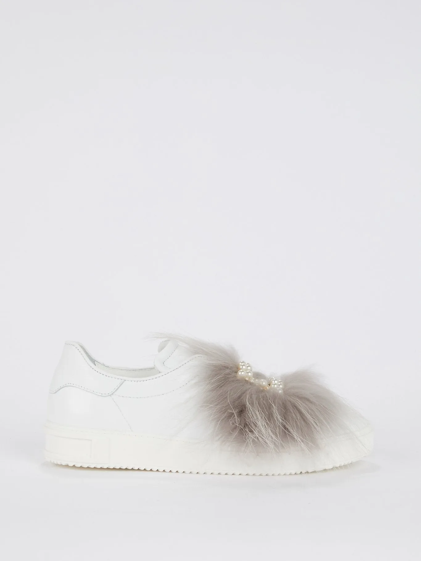 Pearl Embellished Fur Slip On Sneakers