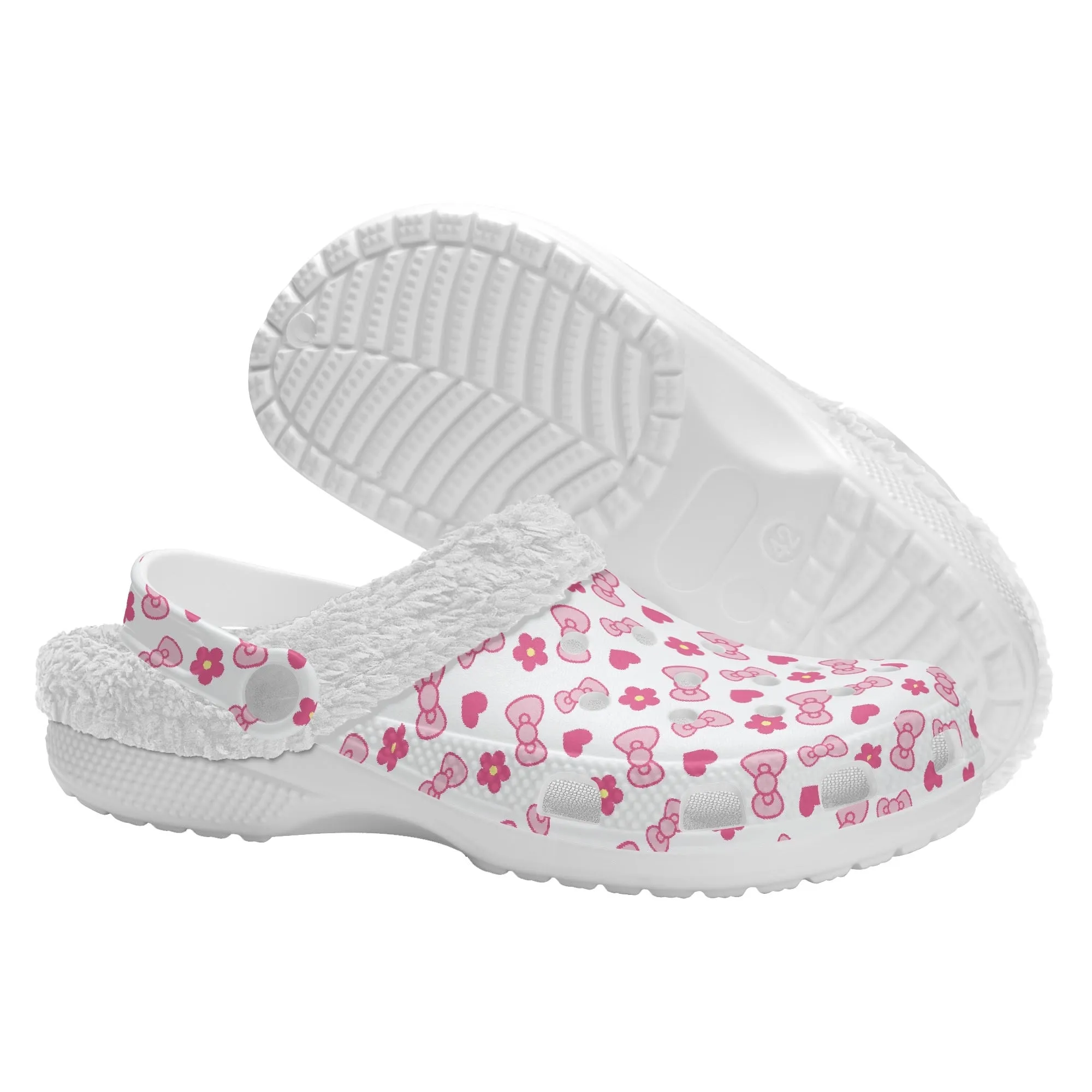 Pink Bows | Unisex Warm Fleece-Lined Clogs - Cozy, Durable & Breathable Indoor/Outdoor Comfort