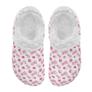 Pink Bows | Unisex Warm Fleece-Lined Clogs - Cozy, Durable & Breathable Indoor/Outdoor Comfort