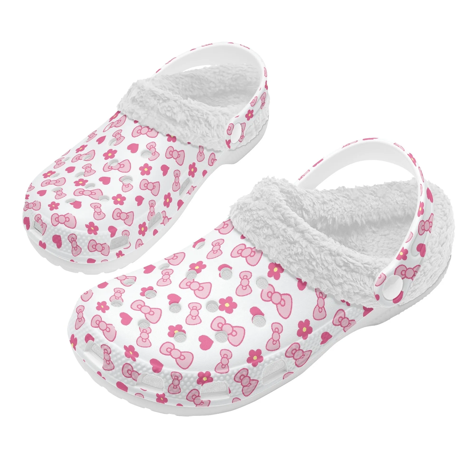 Pink Bows | Unisex Warm Fleece-Lined Clogs - Cozy, Durable & Breathable Indoor/Outdoor Comfort