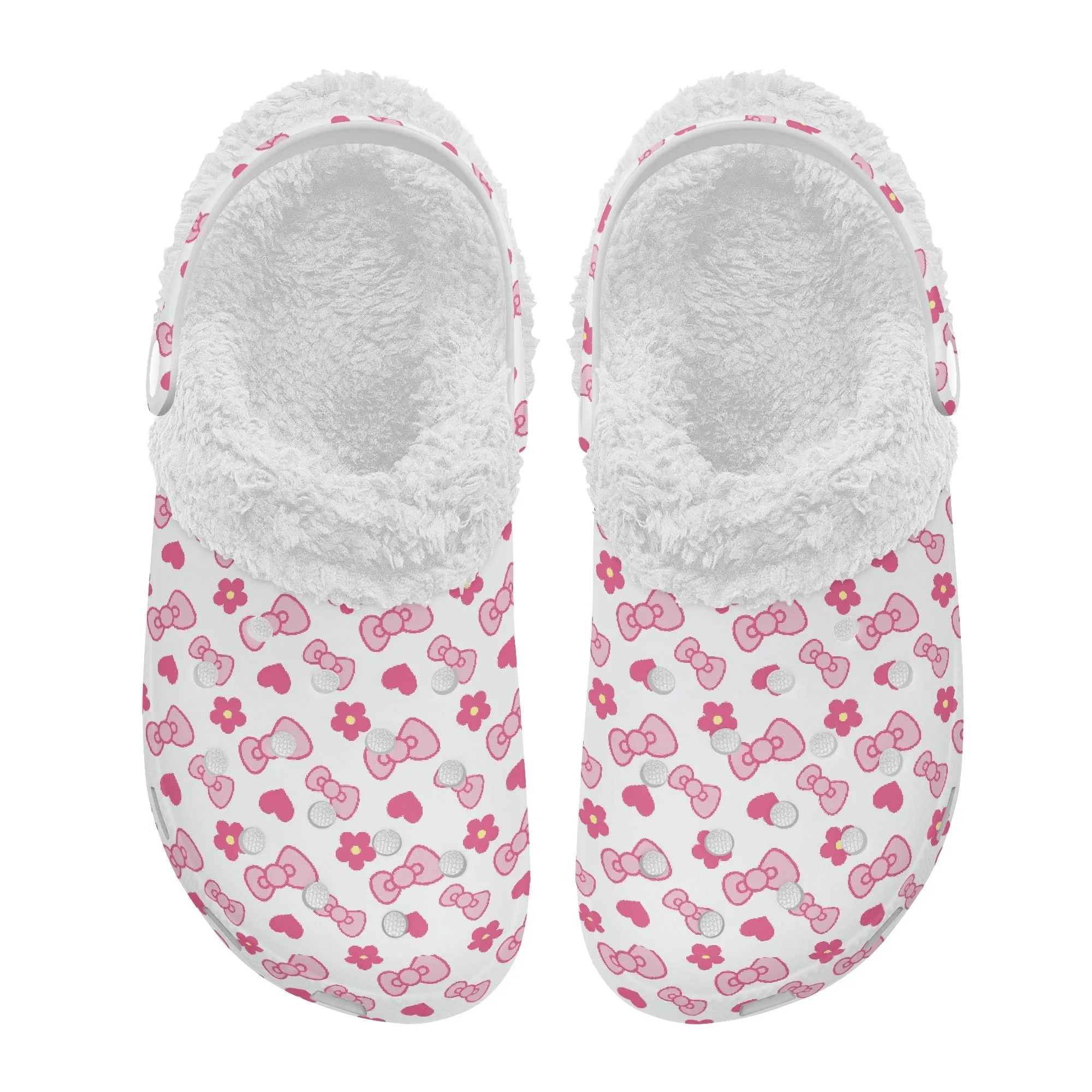 Pink Bows | Unisex Warm Fleece-Lined Clogs - Cozy, Durable & Breathable Indoor/Outdoor Comfort