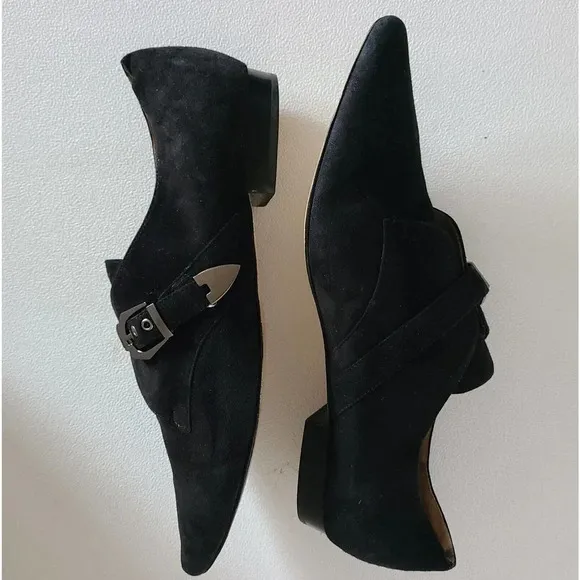POUR LA VICTOIRE ZANDRA Woman's MONK STRAP Loafers FLATS Black Shoes Sz 8.5