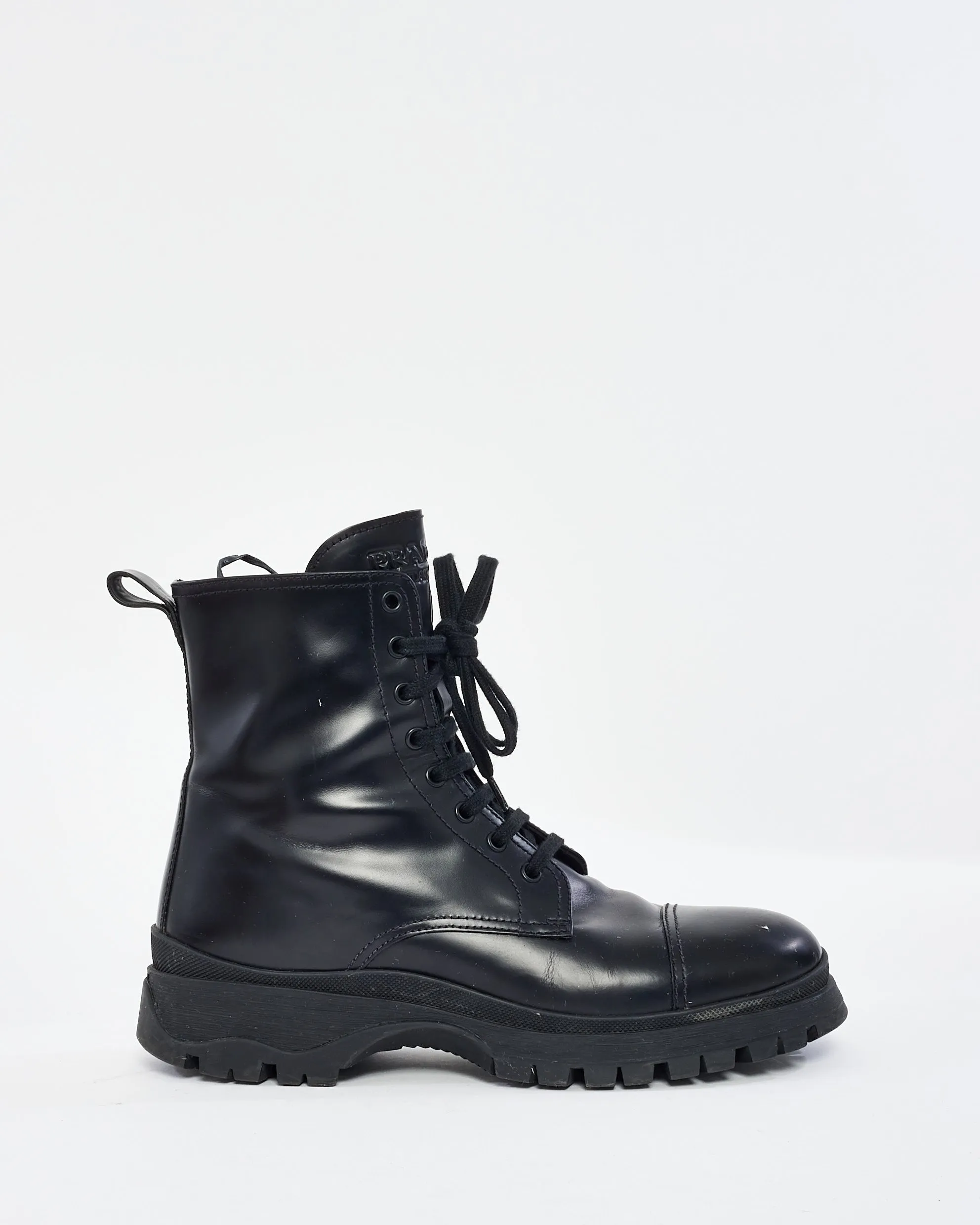 Prada Black Leather Combat Boots - 39