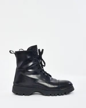 Prada Black Leather Combat Boots - 39