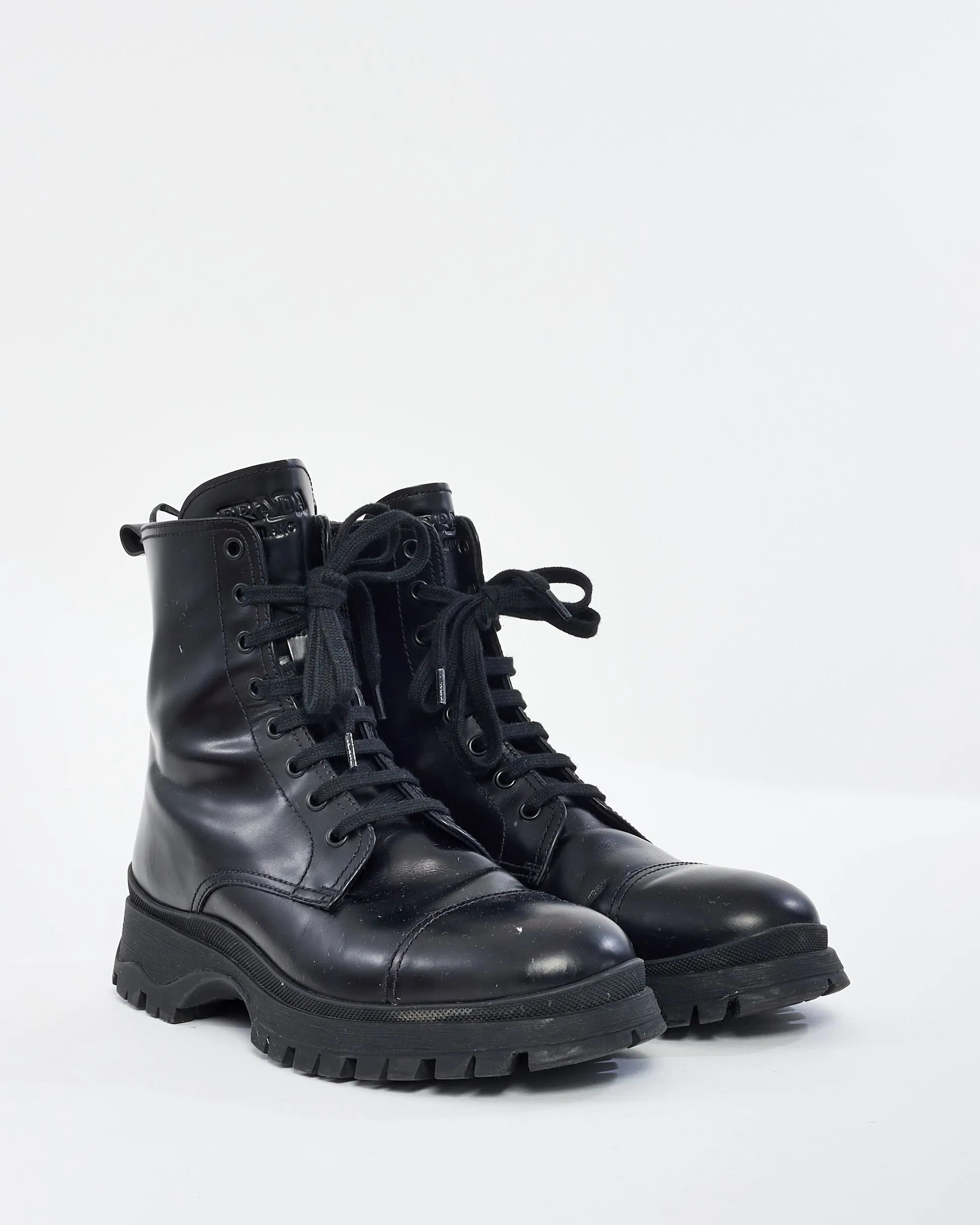 Prada Black Leather Combat Boots - 39