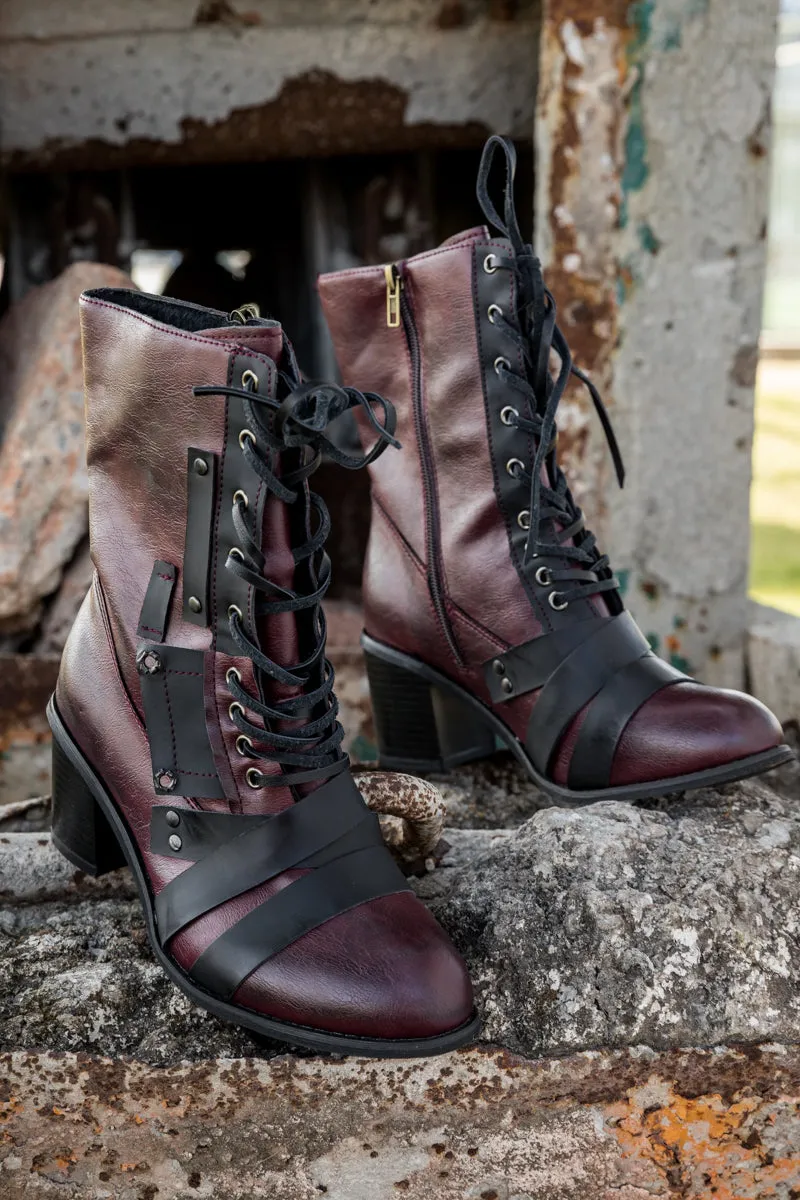 Purple Patch Work Combat Ankle Boot
