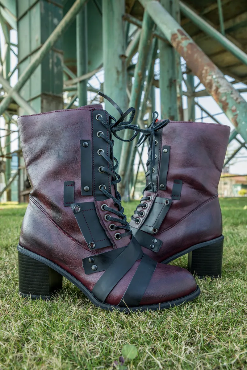 Purple Patch Work Combat Ankle Boot