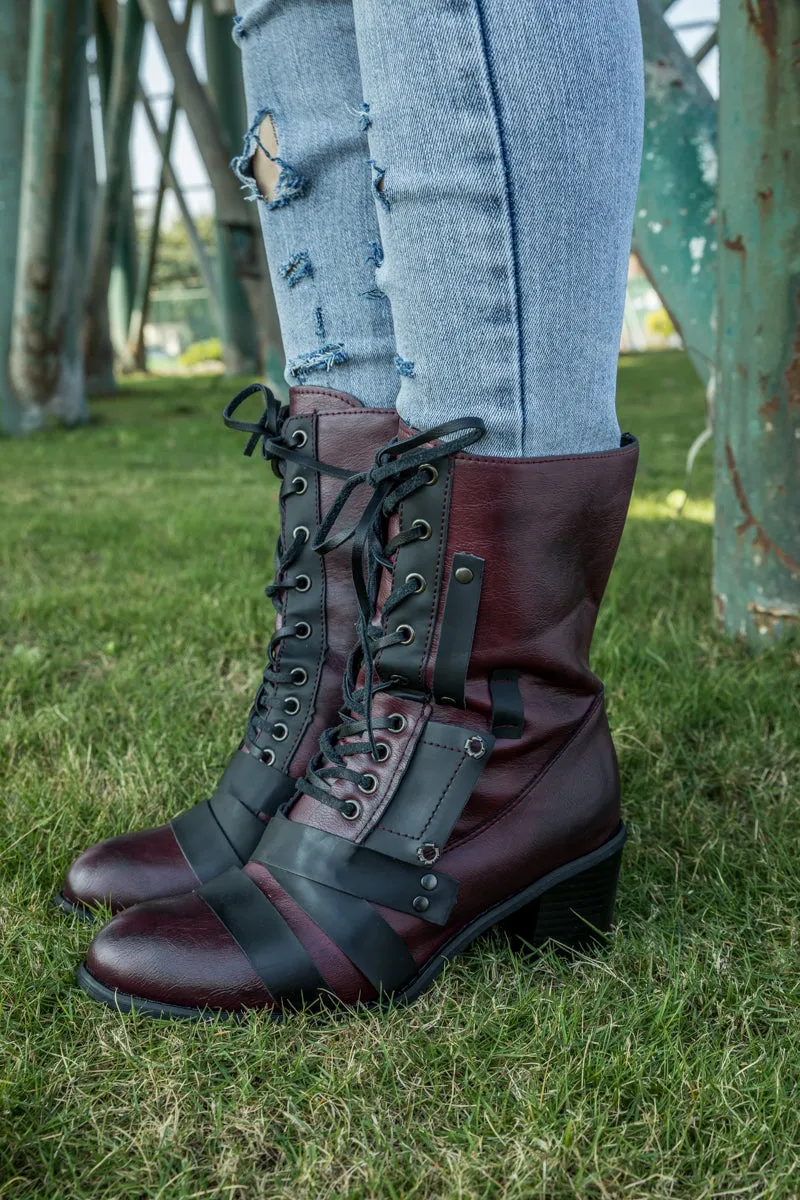 Purple Patch Work Combat Ankle Boot
