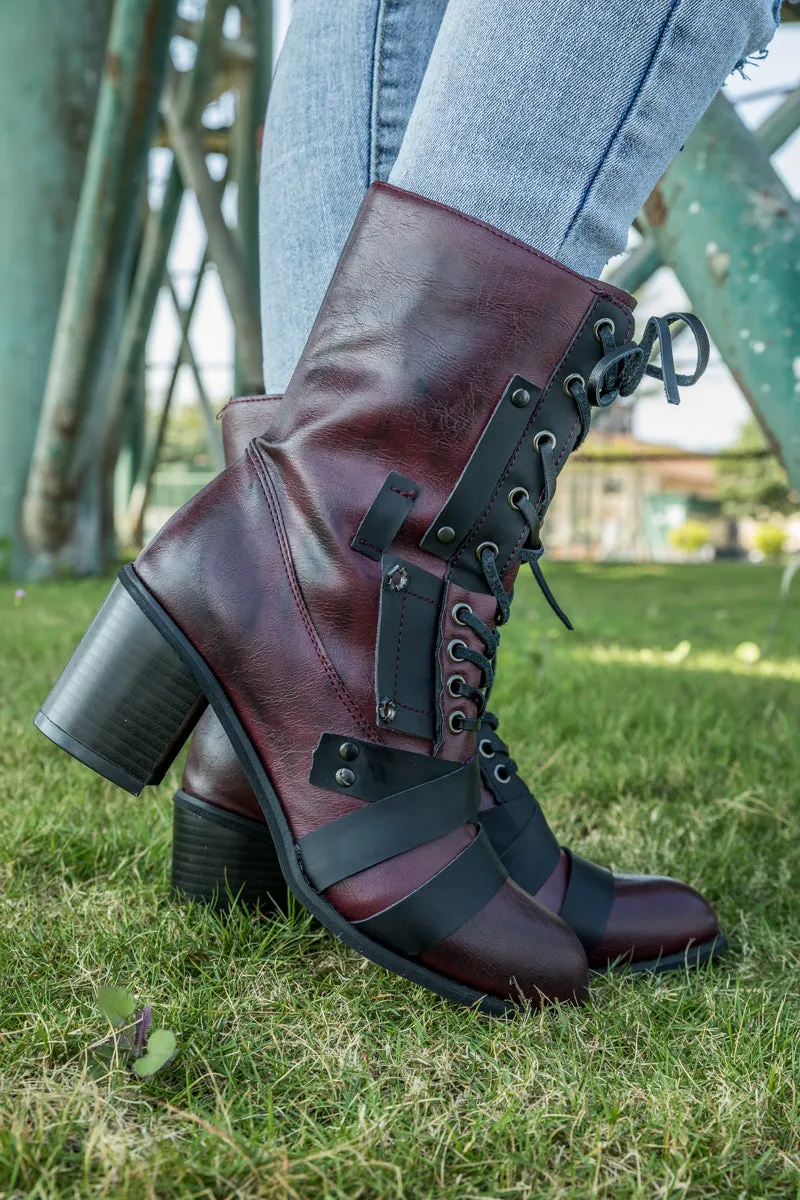 Purple Patch Work Combat Ankle Boot