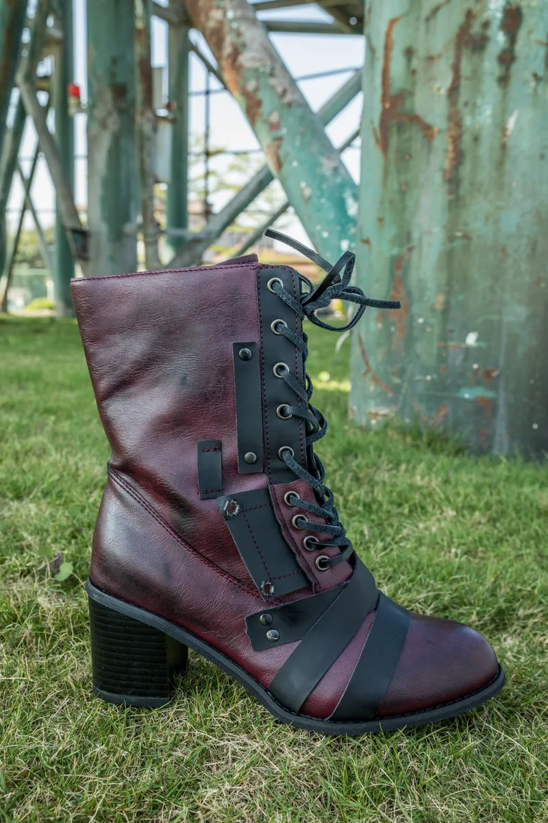 Purple Patch Work Combat Ankle Boot
