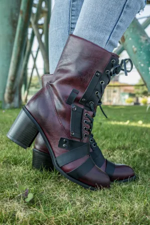 Purple Patch Work Combat Ankle Boot