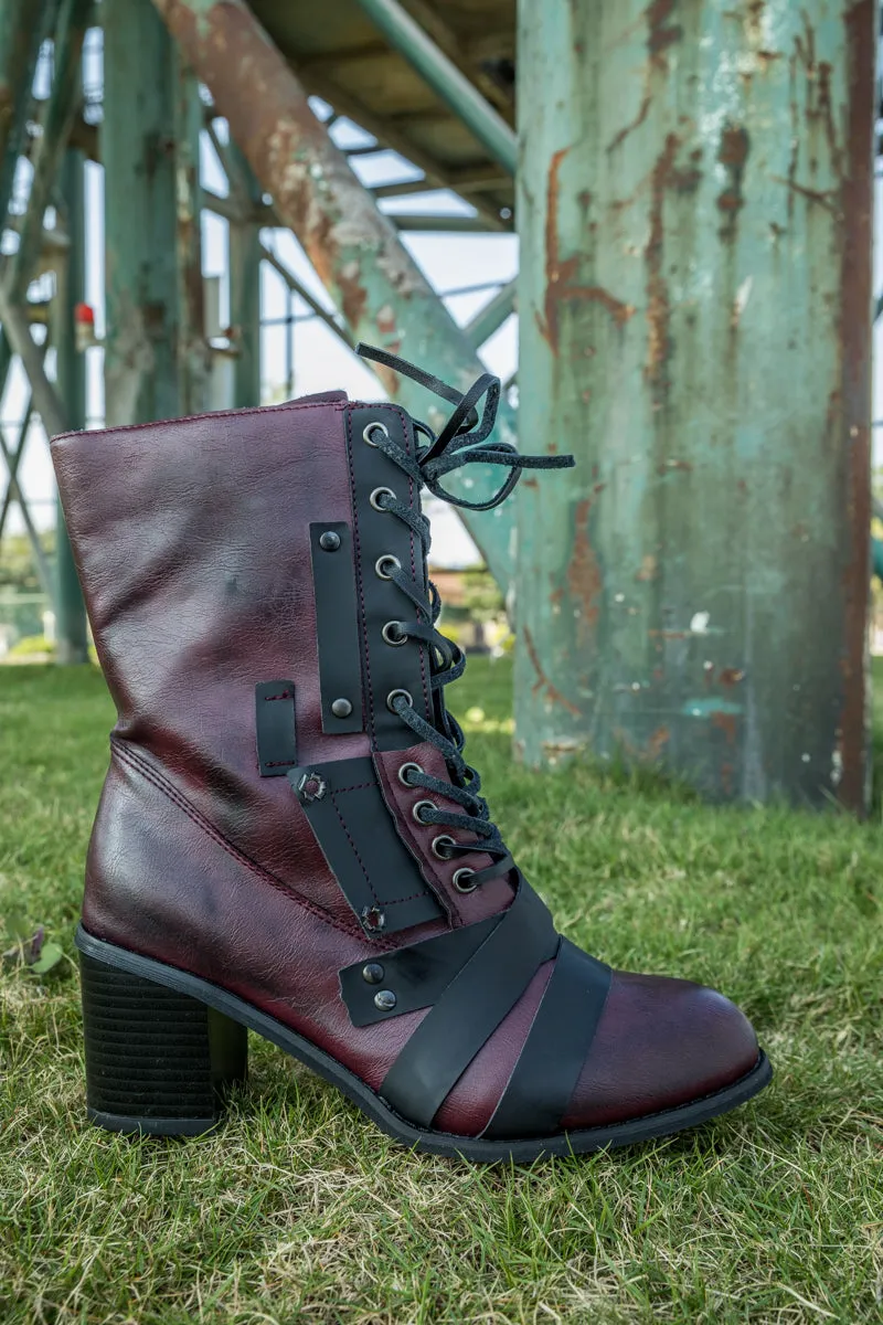 Purple Patch Work Combat Ankle Boot