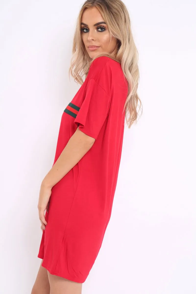 Red Stripe Front T Shirt Dress - Kamden