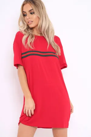 Red Stripe Front T Shirt Dress - Kamden