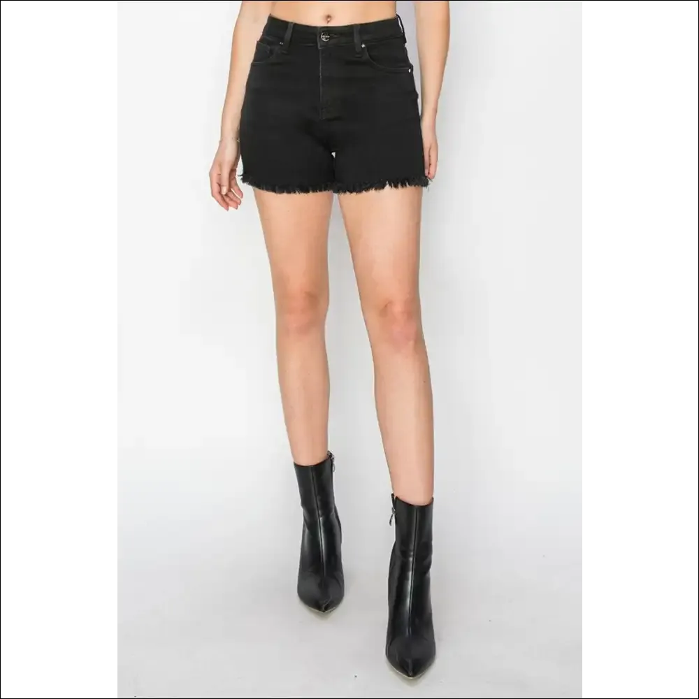RISEN High Waist Raw Hem Denim Shorts